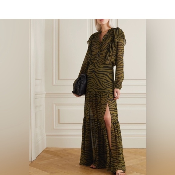 Veronica Beard NWT Serence Maxi Skirt Size 2 in Olive Zebra - Picture 1 of 14